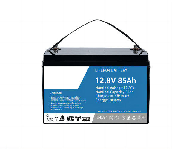 पर्यावरण के अनुकूल उच्च प्रदर्शन 12.8V 85AH SLA रिप्लेसमेंट LifeP04 लिथियम बैटरी सोलर लाइट के लिए BMS में निर्मित